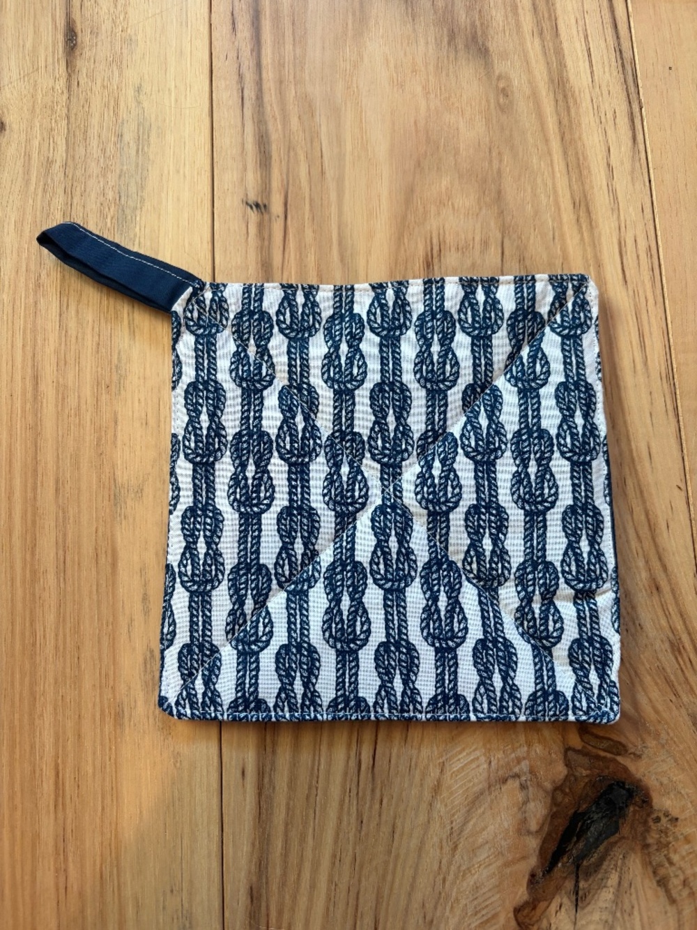 Handmade Reversible Small Potholder Navy Blue Marine Rope Knot Hot Pad 1pc